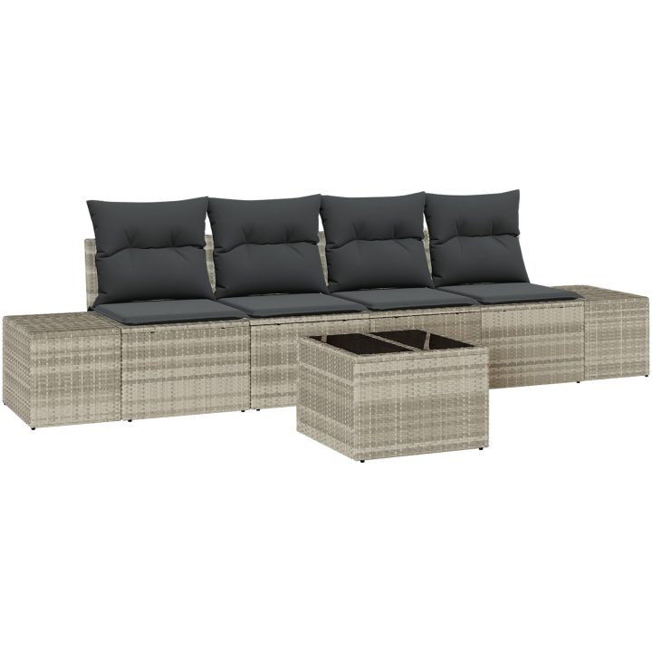 5-delad trädgårdsoffasats med kuddar ljusgrå polyrotting vidaXL 55 x 55 x 37 cm – bild 2