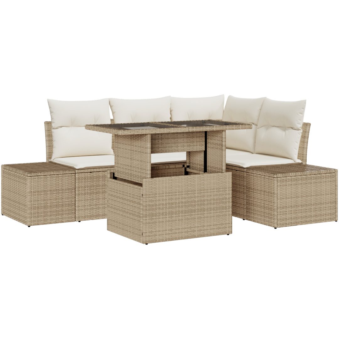 5-delad trädgårdsoffaset med kuddar i beige polyrotäng vidaXL 100 x 55 x 73 cm – bild 2