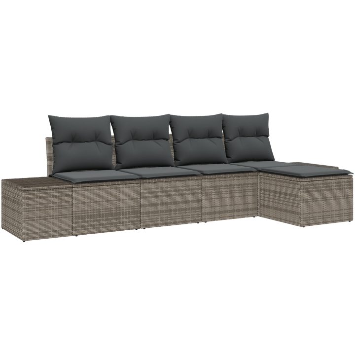 5-delad trädgårdsoffaset med kuddar i grå polyrotting vidaXL 294 x 117 x 85 cm – bild 2