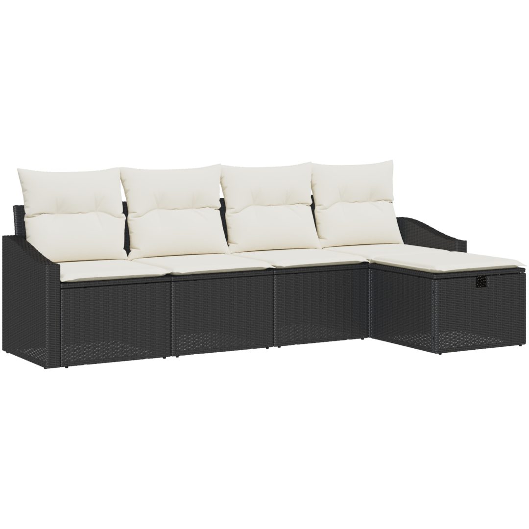 5-delad trädgårdsoffaset med kuddar i svart polyrotting vidaXL 233 x 117 x 85 cm – bild 2