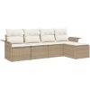 5-delad Trädgårdsoffasett med kuddar Beige Poly Rattan vidaXL Stor – miniatyr 2