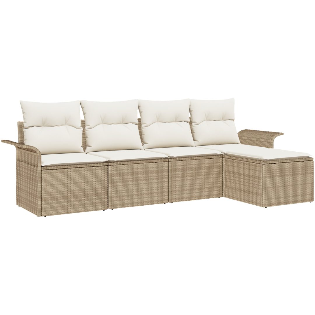 5-delad Trädgårdsoffasett med kuddar Beige Poly Rattan vidaXL Stor – bild 2