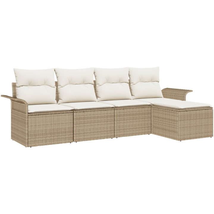 5-delad Trädgårdsoffasett med kuddar Beige Poly Rattan vidaXL Stor – bild 2