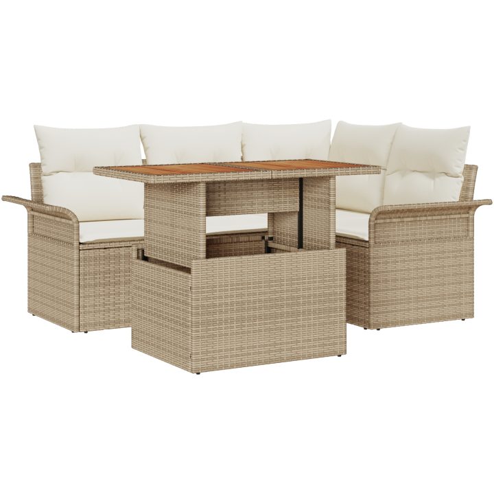 5 delad Trädgårdsoffasett med kuddar Beige Poly Rattan vidaXL Stor – bild 2