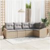 5-delad Trädgårdsoffasett med kuddar beige polyrotting vidaXL 233.5 x 123.5 x 85 cm – miniatyr 1