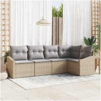 5-delad Trädgårdsoffasett med kuddar beige polyrotting vidaXL