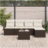 5-delad trädgårdsoffasett med kuddar grå poly rattan vidaXL Medium till large – miniatyr 3