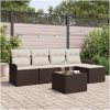 5-delad trädgårdsoffasett med kuddar grå poly rattan vidaXL Medium till large – miniatyr 1