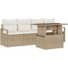 5-delad trädgårdsoffgrupp med kuddar beige poly rattan vidaXL Stor – miniatyr 2