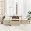 5-delad trädgårdsoffgrupp med kuddar beige poly rattan vidaXL Stor – miniatyr 3