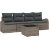 5-delad trädgårdsoffgrupp med kuddar Grå Poly Rattan vidaXL 55 x 55 x 37 cm – miniatyr 2