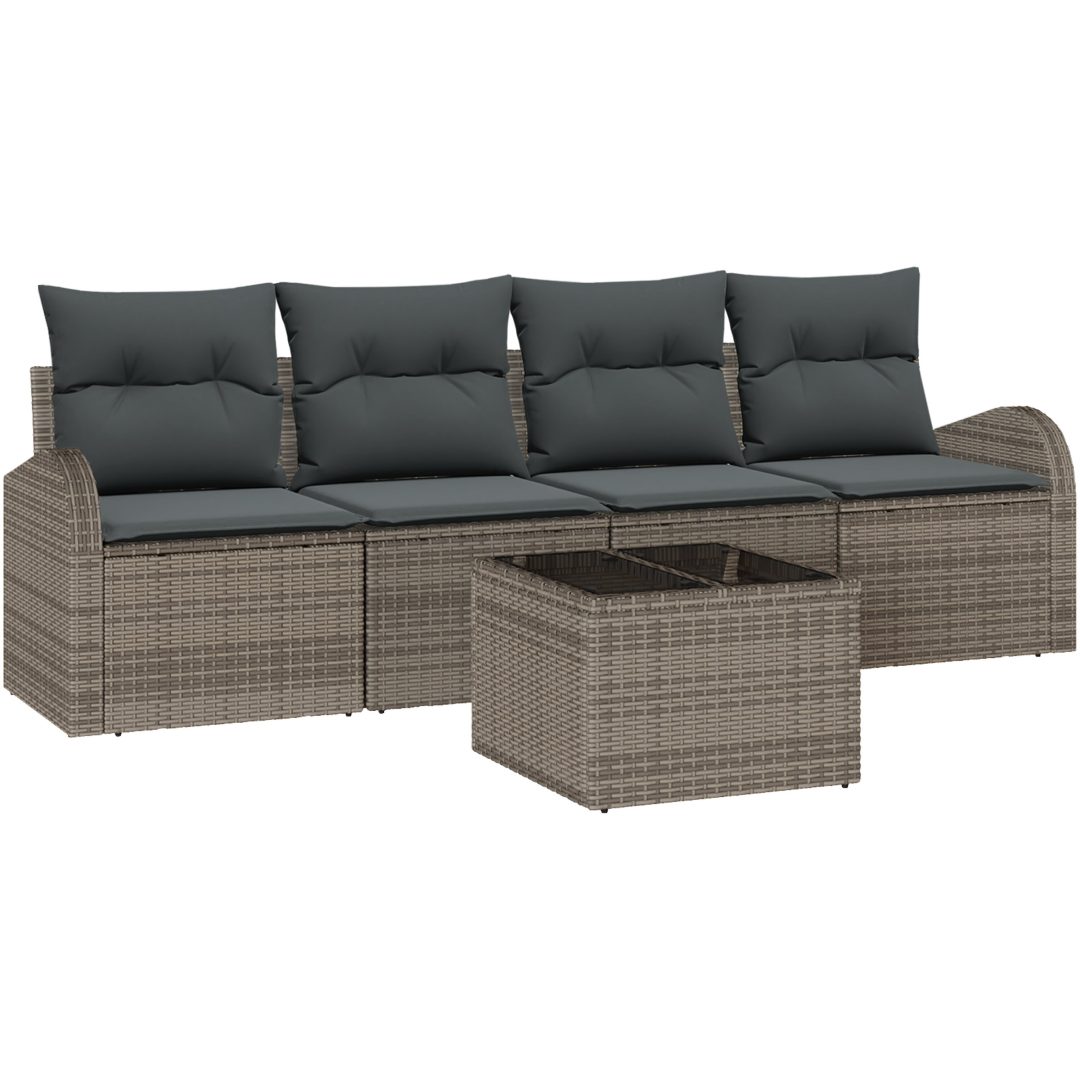 5-delad trädgårdsoffgrupp med kuddar Grå Poly Rattan vidaXL 55 x 55 x 37 cm – bild 2