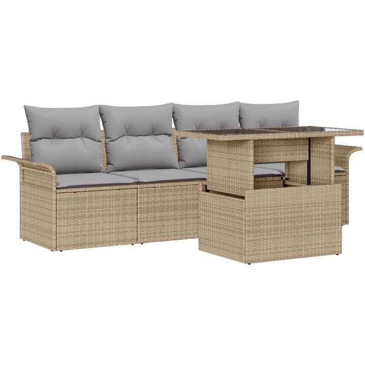 5-delad trädgårdsoffgrupp med kuddar i beige polyrotting vidaXL 100 x 55 x 73 cm – bild 2