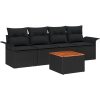 5-delad trädgårdsoffgrupp med kuddar svart poly rattan akacia vidaXL 55 x 55 x 37 cm – miniatyr 2
