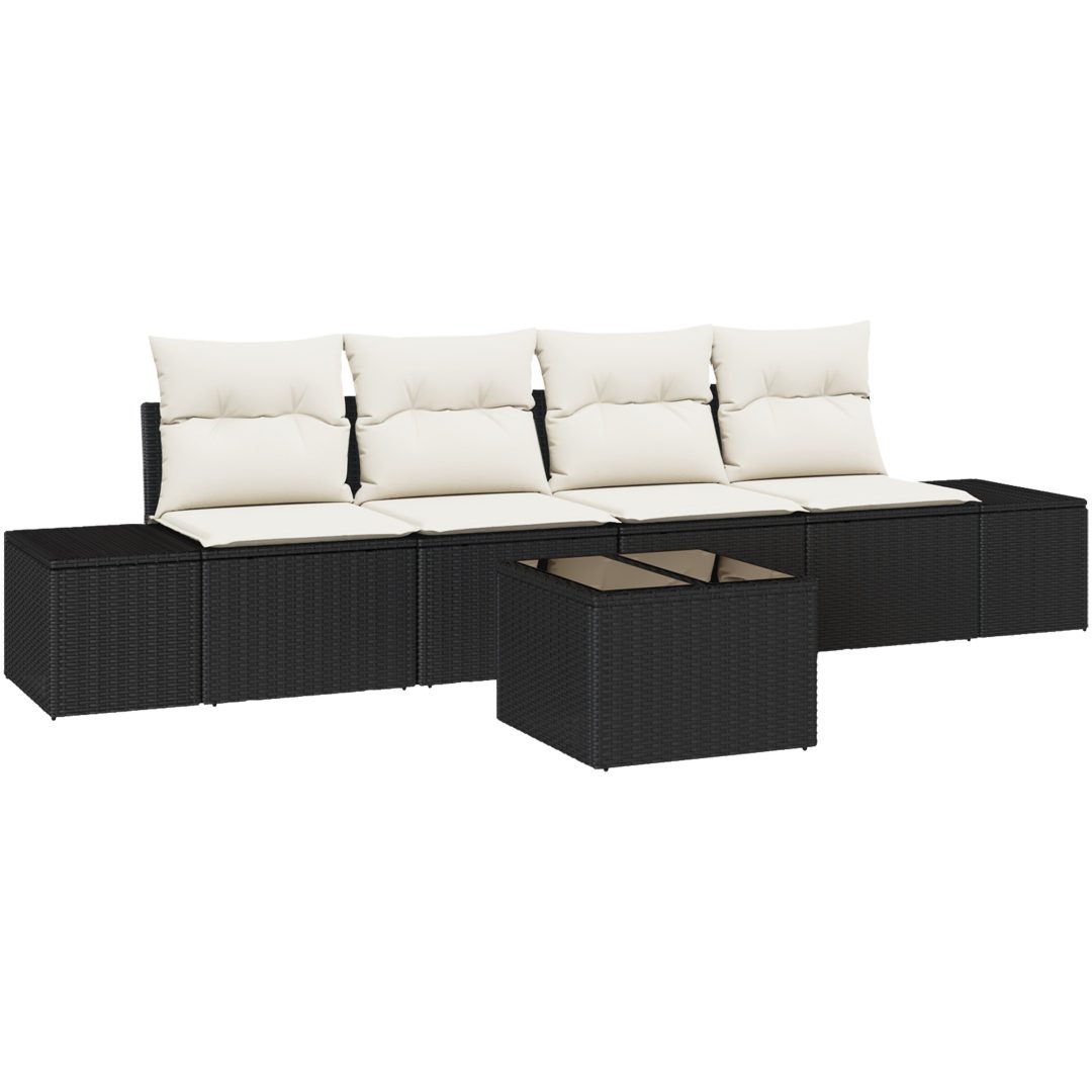 5-delad Trädgårdsoffgrupp med Kuddar Svart Poly Rattan vidaXL 55 x 55 x 37 cm – bild 2
