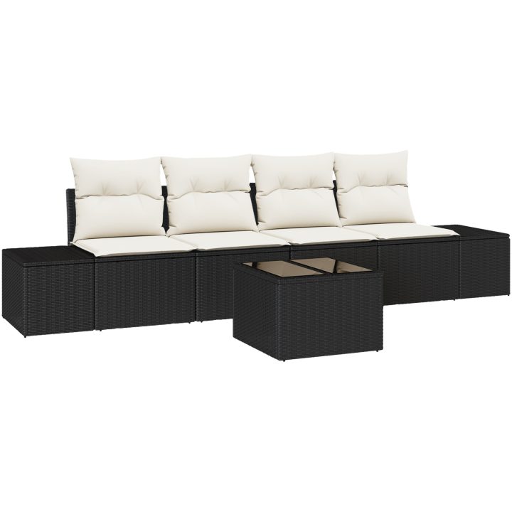 5-delad Trädgårdsoffgrupp med Kuddar Svart Poly Rattan vidaXL 55 x 55 x 37 cm – bild 2