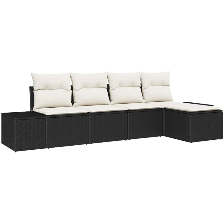 5-delad trädgårdsoffgrupp med kuddar svart polyrotting vidaXL 294 x 117 x 85 cm – bild 2