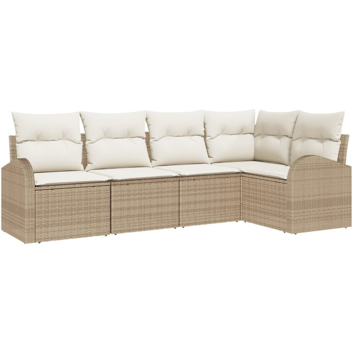 5-delad trädgårdsoffset med dynor - Beige poly rotting vidaXL 234 x 124 x 85 cm – bild 2