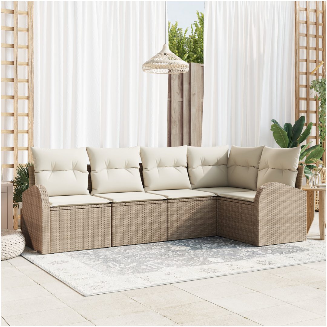 5-delad trädgårdsoffset med dynor - Beige poly rotting vidaXL 234 x 124 x 85 cm