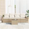 5-delad trädgårdsoffset med kuddar beige poly rattan vidaXL Standard – miniatyr 3