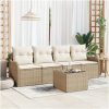 5-delad trädgårdsoffset med kuddar beige poly rattan vidaXL Standard – miniatyr 1