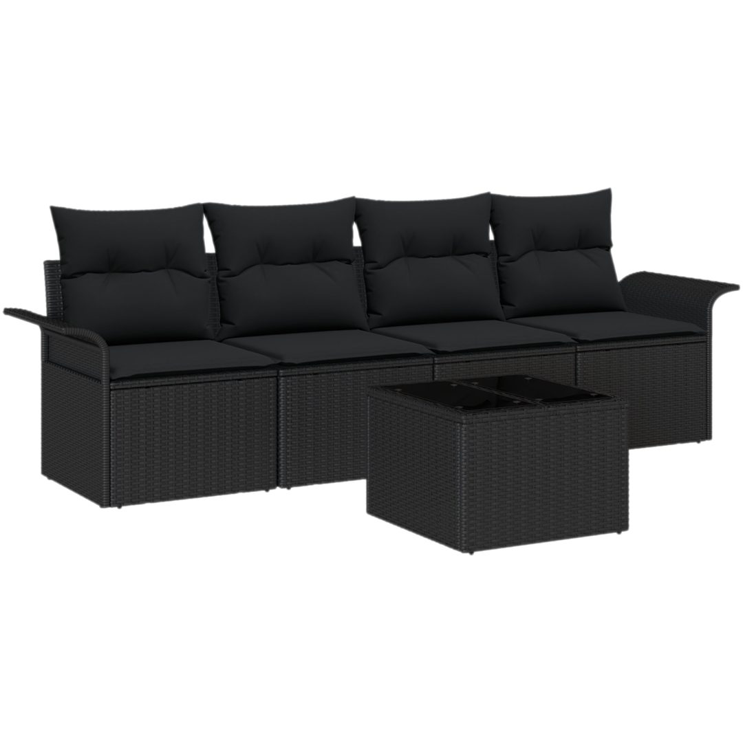 5-delad trädgårdsoffset med kuddar i svart polyrotting vidaXL 55 x 55 x 37 cm – bild 2
