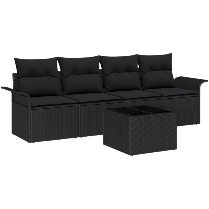 5-delad trädgårdsoffset med kuddar i svart polyrotting vidaXL 55 x 55 x 37 cm – bild 2