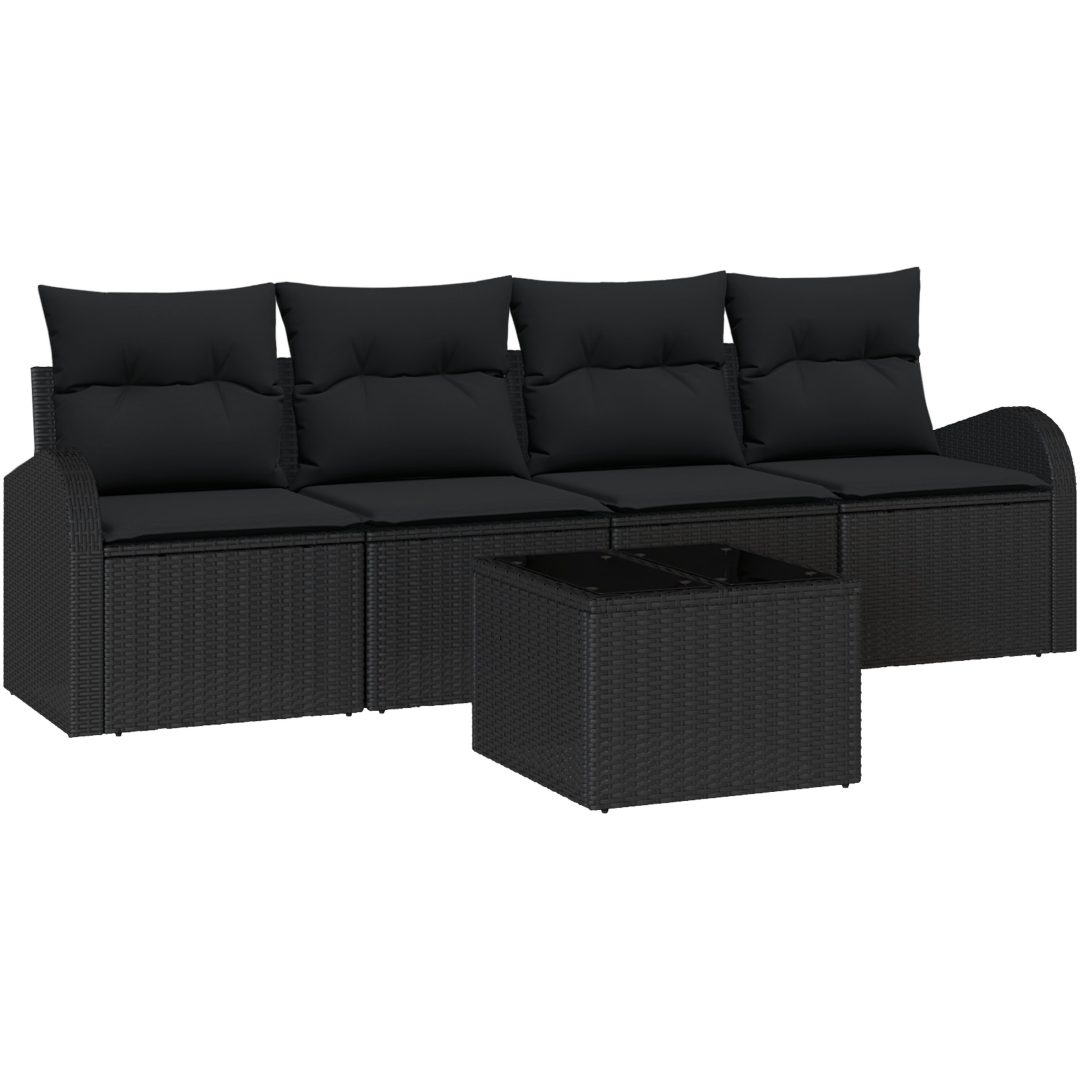 5-delad Trädgårdsoffset med kuddar Svart Poly Rattan vidaXL 55 x 55 x 37 cm – bild 2