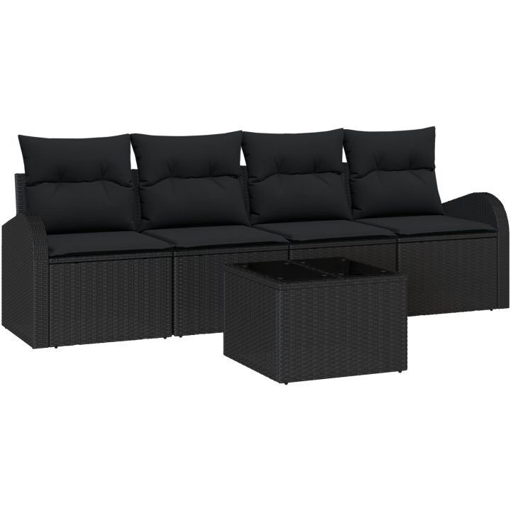 5-delad Trädgårdsoffset med kuddar Svart Poly Rattan vidaXL 55 x 55 x 37 cm – bild 2