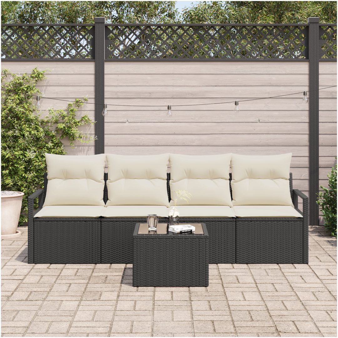 5 Delad Trädgårdsoffset Med Kuddar Svart Poly Rotting vidaXL Stor – bild 3
