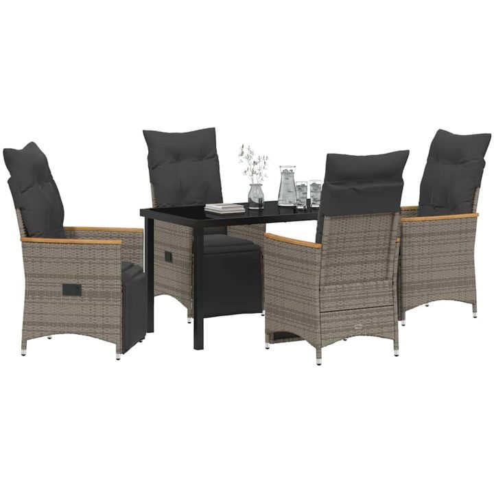 5-delad Trädgårdsserveringsset med kuddar, grå poly rattan. vidaXL 140 x 70 x 73 cm – bild 3