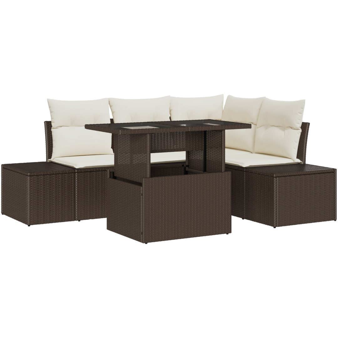 5-delad trädgårdssoff-set med kuddar i brun polyrotting vidaXL 100 x 55 x 73 cm – bild 2