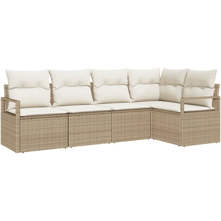 5-delad trädgårdssoffa med kuddar beige poly rotting vidaXL Stor – bild 2