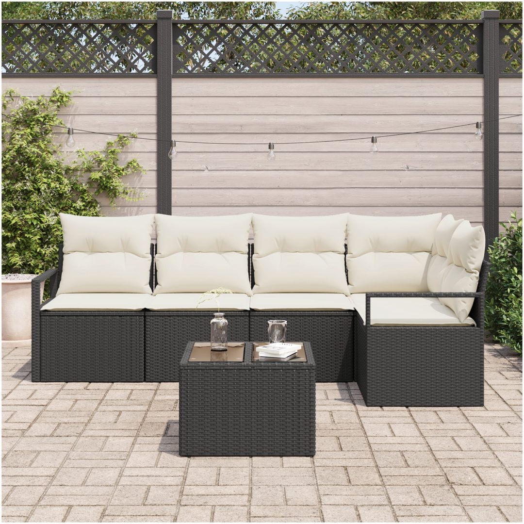 5-delad trädgårdssoffa med kuddar brunt polyrattan vidaXL Stor – bild 3