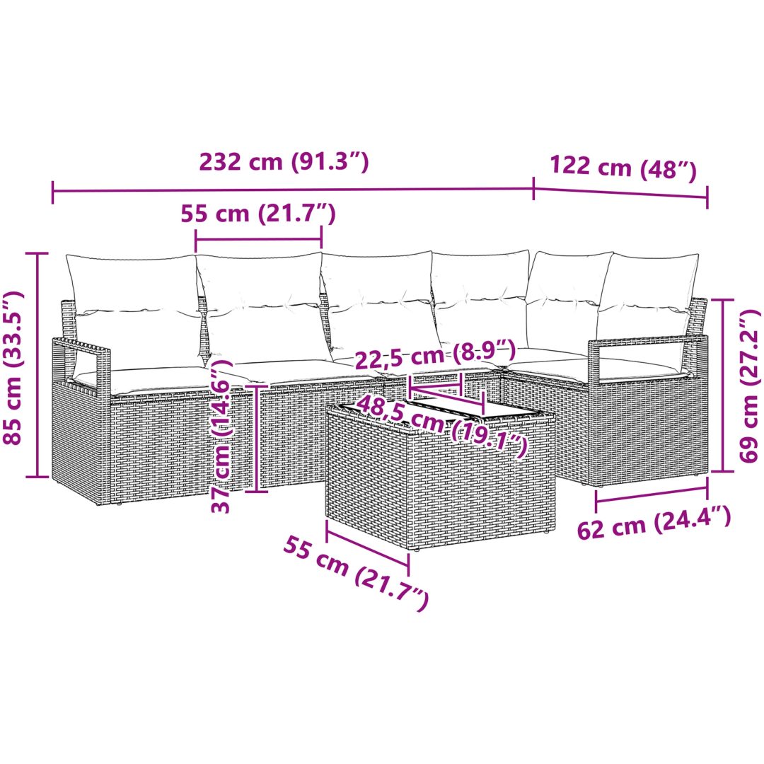 5-delad trädgårdssoffa med kuddar brunt polyrattan vidaXL Stor – bild 9