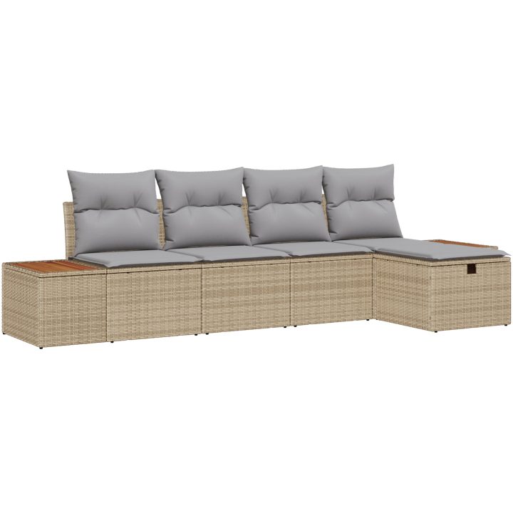 5-delad trädgårdssoffa med kuddar i beige polyrotting vidaXL 294 x 117 x 85 cm – bild 2