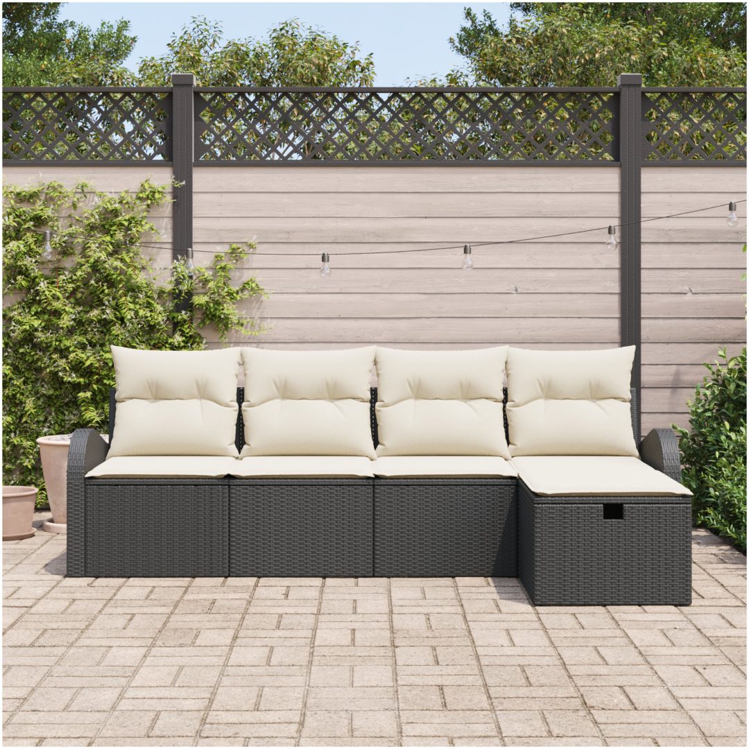5-delad trädgårdssoffaset med dynor svart poly rattan vidaXL 234 x 117 x 85 cm – bild 3