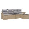 5-delad trädgårdssoffgrupp med kuddar i beige poly rattan vidaXL Stor – miniatyr 2