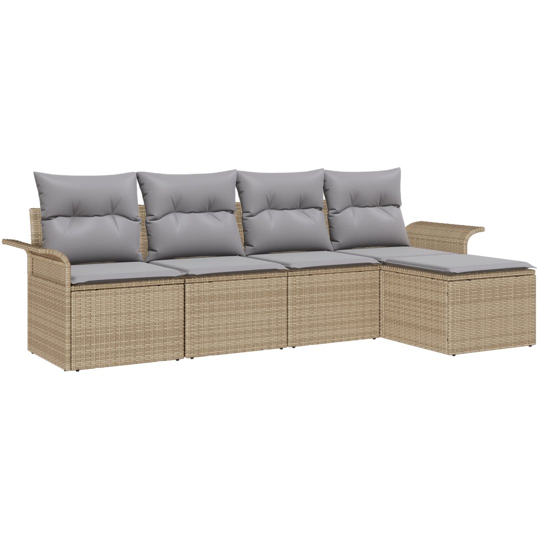 5-delad trädgårdssoffgrupp med kuddar i beige poly rattan vidaXL Stor – bild 2