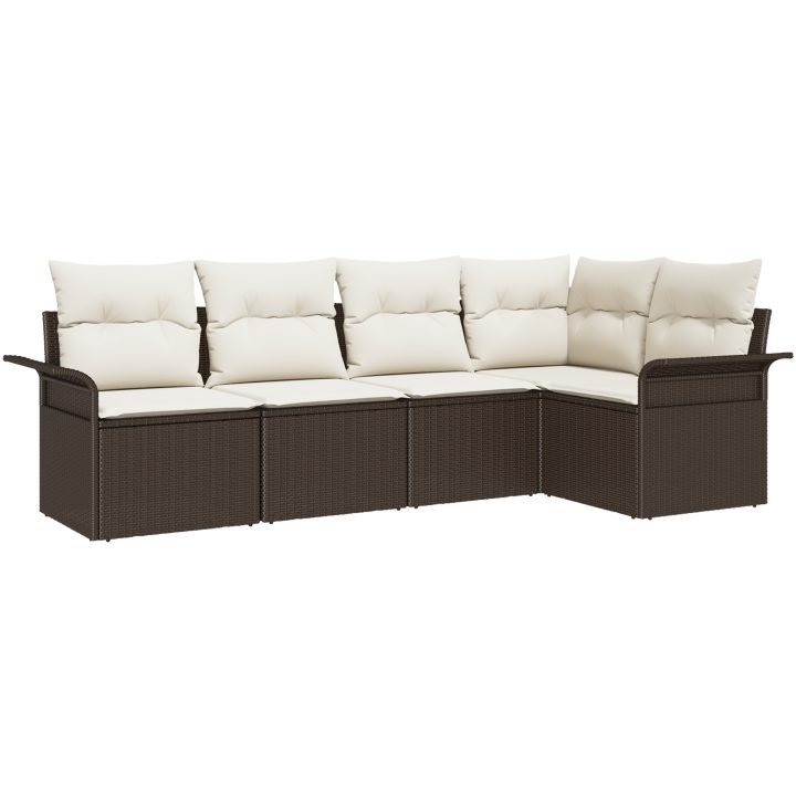 5-delad trädgårdssoffgrupp med kuddar i brun polyrotting vidaXL 242.5 x 132.5 x 85 cm – bild 2
