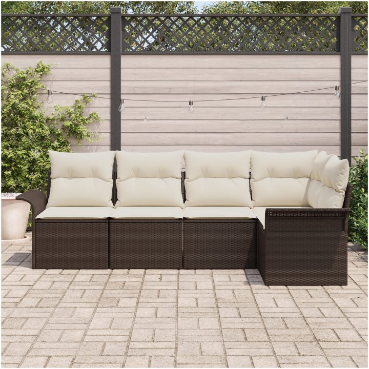 5-delad trädgårdssoffgrupp med kuddar i brun polyrotting vidaXL 242.5 x 132.5 x 85 cm – bild 3