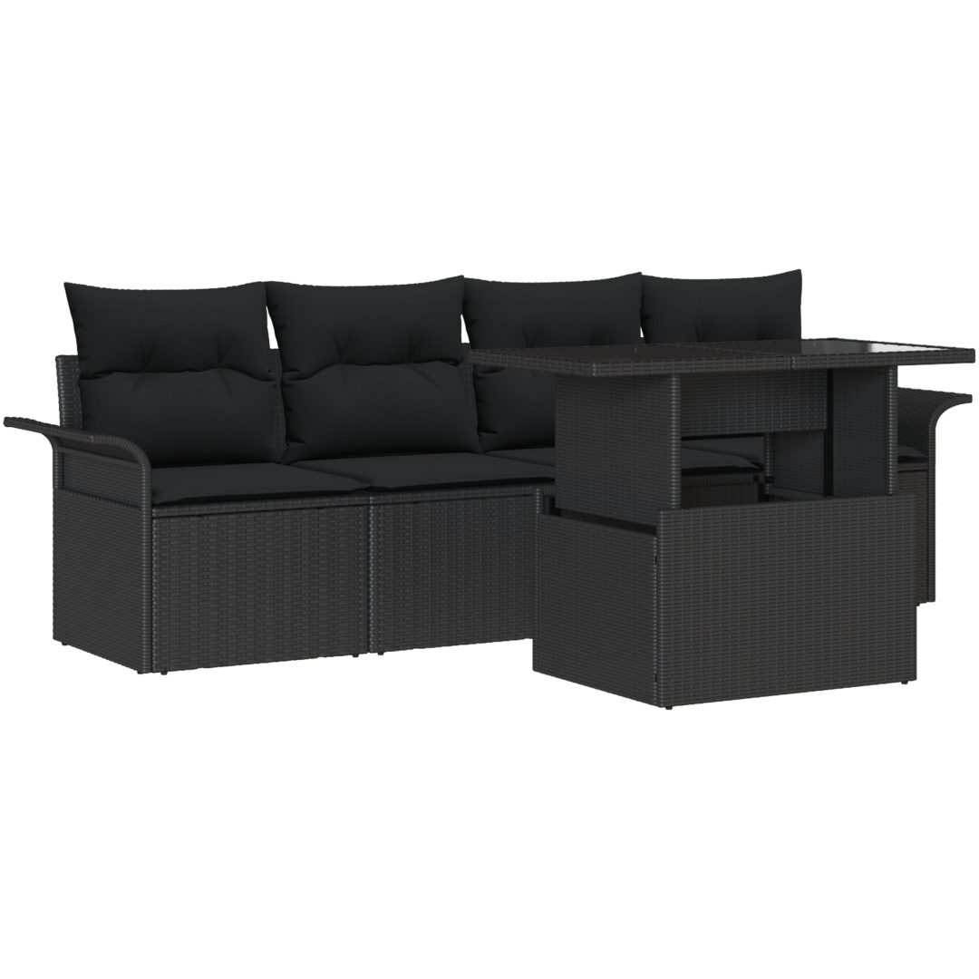 5-delad utesoffa med kuddar i svart polyrotting vidaXL 100 x 55 x 73 cm – bild 2