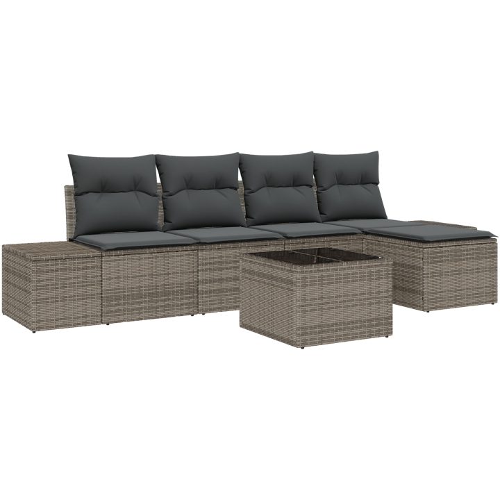 5-delade Trädgårdsoff set med kuddar Svart Polyrotting vidaXL 294 x 117 x 85 cm – bild 2