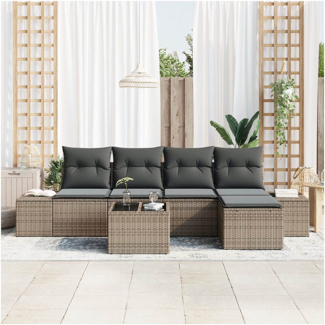 5-delade Trädgårdsoff set med kuddar Svart Polyrotting vidaXL 294 x 117 x 85 cm – bild 3