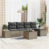 5-delade Trädgårdsoff set med kuddar Svart Polyrotting vidaXL 294 x 117 x 85 cm – miniatyr 1