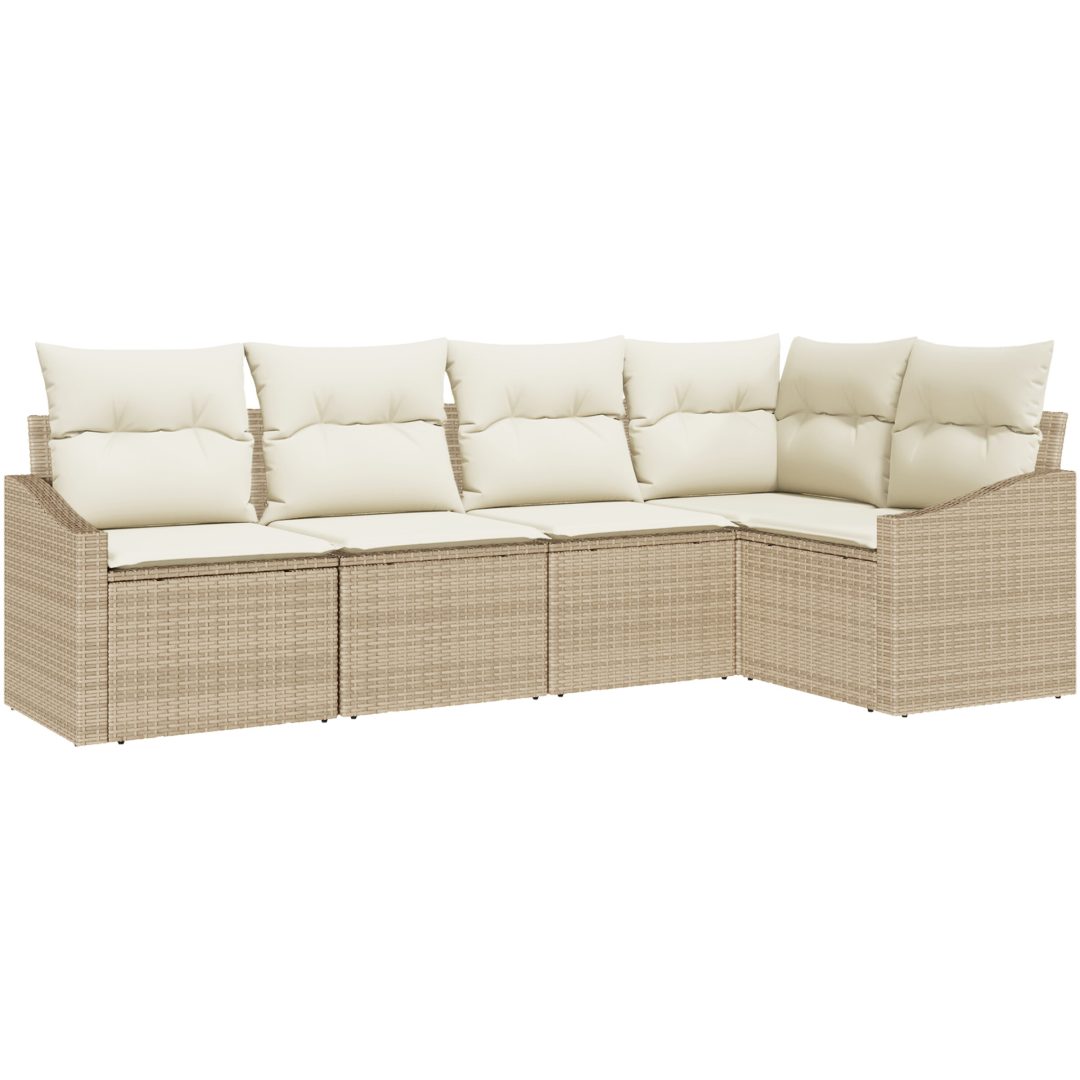 5-delade trädgårdsoffasett med kuddar Beige Poly-Rotting vidaXL 233.5 x 123.5 x 85 cm – bild 2
