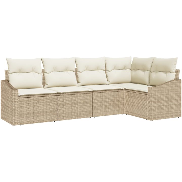 5-delade trädgårdsoffasett med kuddar Beige Poly-Rotting vidaXL 233.5 x 123.5 x 85 cm – bild 2