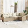5-delade trädgårdsoffasett med kuddar Beige Poly-Rotting vidaXL 233.5 x 123.5 x 85 cm – miniatyr 1