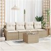 5-delade trädgårdsoffset med kuddar beige poly rattan vidaXL 55 x 55 x 37 cm – miniatyr 1