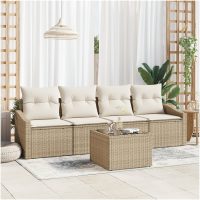 5-delade trädgårdsoffset med kuddar beige poly rattan vidaXL